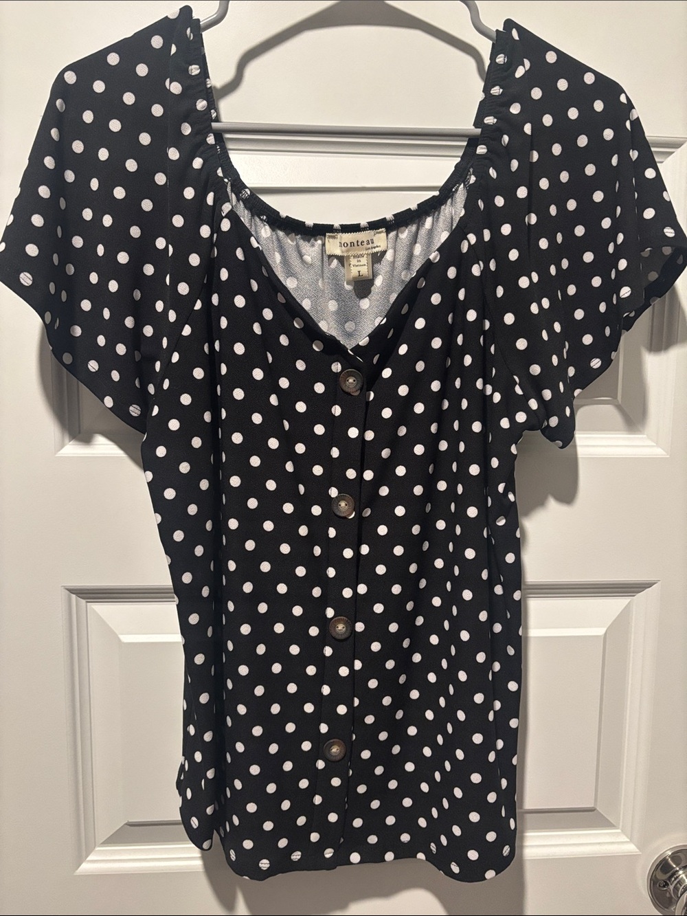 Black & White Polka Dot Button-Front Blouse